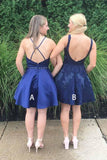Navy Blue V Neck Homecoming Dresses Cute Short Cocktail Dresses with Pockets H1073 Rjerdress