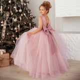 New A Line Scoop Pink Satin Tulle Flower Girl Dresses With Pearls & Bowknot Rjerdress