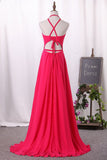 New Arrival A Line Chiffon Halter Open Back Party Dresses Rjerdress
