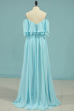 New Arrival A Line Chiffon With Slit Party Dresses Sweep Train Rjerdress