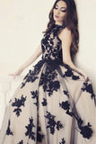 New Arrival A-Line Round Neck Black Lace Long Prom Dress 9052 Rjerdress