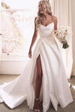 New Arrival A Line Satin Strapless Wedding Dresses With Court Train Rjerdress