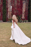 New Arrival A Line Satin Strapless Wedding Dresses With Court Train Rjerdress