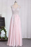 New Arrival A Line Scoop Chiffon Bridesmaid Dresses With Applique And Slit Rjerdress