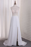New Arrival A Line Scoop Chiffon & Lace Wedding Dresses With Slit Rjerdress