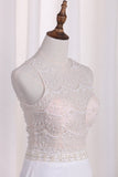 New Arrival A Line Scoop Chiffon & Lace Wedding Dresses With Slit Rjerdress