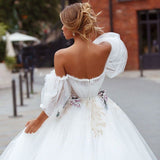 New Arrival A-Line Tulle Off The Shoulder Wedding Dresses Rjerdress