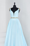 New Arrival A Line V Neck Satin With Beads Prom Dress Rjerdress