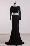 New Arrival Bateau Party Dress Mermaid Long Sleeves Lace Bodice With Beading Spandex Party Dress