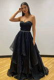 New Arrival Black Prom Dresses A-Line Sweetheart Lace Up Back With Ruffles Rjerdress