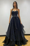 New Arrival Black Prom Dresses A-Line Sweetheart Lace Up Back With Ruffles