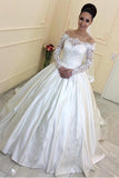 New Arrival Boat Neck Stretch Satin A Line With Applique Wedding Dresses Rjerdress