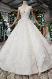 New Arrival Bridal Dresses Cap Sleeves High Neck Ball Gown With Appliques RrRRRJS794