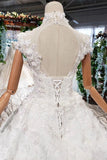 New Arrival Bridal Dresses Cap Sleeves High Neck Ball Gown With Appliques RrRRRJS794 Rjerdress