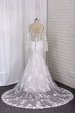 New Arrival Bridal Dresses Tulle Scoop Long Sleeves With Applique Mermaid Rjerdress