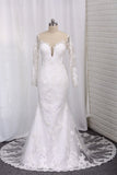 New Arrival Bridal Dresses Tulle Scoop Long Sleeves With Applique Mermaid Rjerdress