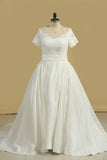 New Arrival Bridal Dresses V Neck Short Sleeves Satin A Line Rjerdress