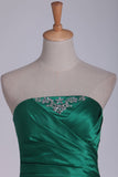 New Arrival Bridesmaid Dresses Strapless A Line Satin With Beads And Ruffles Floor Length Rjerdress