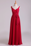 New Arrival Bridesmaid Dresses Straps A-Line Chiffon Floor-Length Rjerdress
