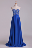 New Arrival Dark Royal Blue Sweetheart Party Dresses A Line With Beaded Bodice Chiffon Rjerdress