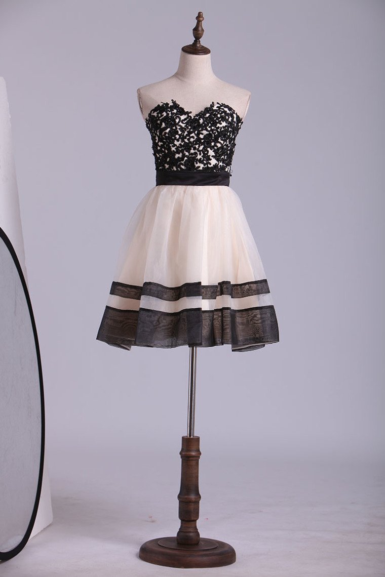 New Arrival Dresses Sweetheart A Line/Princess Mini Bicolor Organza&Lace High Quality Rjerdress