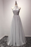 New Arrival Evening Dresses A-Line Scoop Floor-Length Tulle Zipper Up With Beaded Bodice Rjerdress