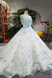 New Arrival Floral Boat Neck Wedding Dresses Lace Up With Appliques And Handmade Flowers