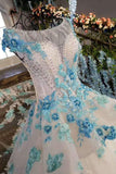 New Arrival Floral Bridal Dresses Scoop Neck With Appliques And Handmade Flowers Lace Up Rjerdress