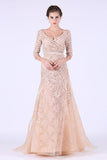 New Arrival Formal Dresses V Neck 3/4 Length Sleeves Organza With Beads