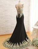 New Arrival Gold Lace Black Mermaid Scoop Sleeveless Yarn Crystal Long Evening Dresses RJS21 Rjerdress
