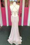 New Arrival Halter Open Back Sequins Mermaid Prom Evening Dresses Rjerdress