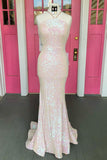New Arrival Halter Open Back Sequins Mermaid Prom Evening Dresses Rjerdress