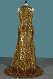 New Arrival High Neck Sequins Mermaid/Trumpet Prom Dresses Sweep/Brush Train Rjerdress