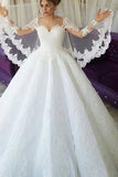 New Arrival Long Sleeves Satin Scoop Neck Wedding Dresses With Appliques Rjerdress