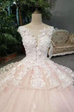 New Arrival Marvelous Floral Bridal Dresses Lace Up Scoop Neck With Appliques Rjerdress