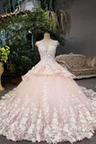 New Arrival Marvelous Floral Bridal Dresses Lace Up Scoop Neck With Appliques Rjerdress