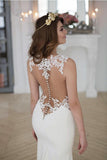 New Arrival Mermaid Scoop Chiffon See-through Wedding Dresses With Applique Rjerdress