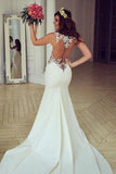 New Arrival Mermaid Scoop Chiffon See-through Wedding Dresses With Applique