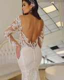 New Arrival Mermaid V-Neck Lace Wedding Dresses With Applique Long Sleeves Rjerdress