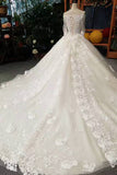New Arrival Mid-Length Sleeves Wedding Dresses With Appliques And Sequins Boat Neck Rjerdress