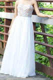 New Arrival Modest Strapless Sleeveless Long Chiffon White  Beaded Sexy Prom Dresses RJS53 Rjerdress