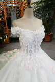 New Arrival Off The Shoulder Floral Bridal Dresses Lace Up With Appliques And Handmade Flowers Rjerdress