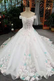 New Arrival Off The Shoulder Floral Bridal Dresses Lace Up With Appliques And Handmade Flowers Rjerdress