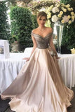New Arrival Off The Shoulder Prom Dresses A Line Beaded Bodice Satin Rjerdress