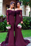 New Arrival Off The Shoulder Trumpet Long Sleeve Lace Mermaid Bridesmaid Dresses Rjerdress