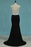 New Arrival Party Dress Two Pieces Mermaid With Beading Spandex Slit Sweep Train Rjerdress