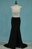 New Arrival Party Dress Two Pieces Mermaid With Beading Spandex Slit Sweep Train Rjerdress
