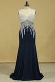 New Arrival Party Dresses Gorgeous Mermaid Beading Illusion Floor-Length Satin Plus Size Rjerdress