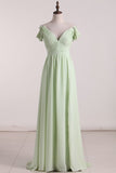 New Arrival Party Dresses Spaghetti Straps Chiffon With Ruffles And Slit