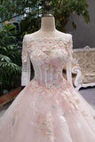 New Arrival Pink Bridal Dresses Lace Up Long Sleeves With Appliques And Beading Lace Up